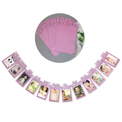 

FUNNYBUNNY 12 Months Photo Frame Banner First Happy Birthday Decorations 1st Baby Boy Girl My 1 One Year Party Supplies