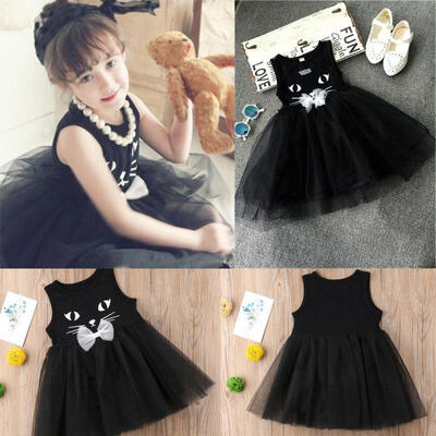 

Baby Kids Girls Dress Toddler Princess Party Tutu Cat Summer Lace Skirt Dress