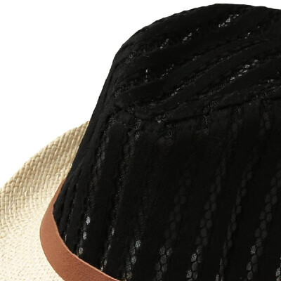 

Fashion Boy Girl Straw Hat Hollow Sheer Mesh Contrast Belt Fedora Curly Brim Baby Kids Unise Panama Jazz Trilby Hat Cap