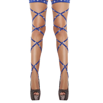 

Sexy Womens Bandage Fishnet Stockings Thigh-High Rhinestone Studded Leg Wraps