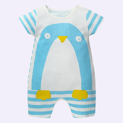 

Baby Romper Short Sleeve Cotton Children Cute Penguin Print Stripe Jumpsuit