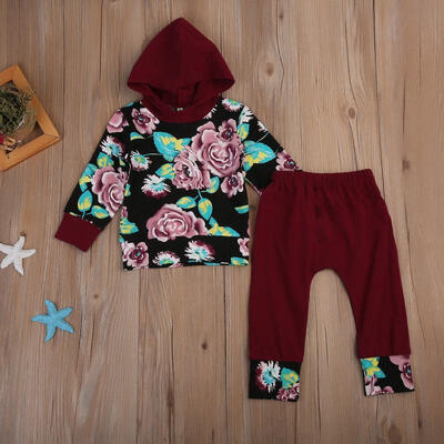 

Fashion Newborn Baby Girl Floral Hooded Tops Sweat Long Pants Outfit Clothes Set