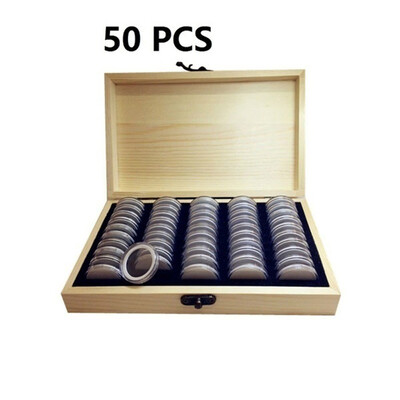 

Pine Wood Coin Holder Wooden Coins Storage Box for Collectible Commemorative Coin with 20pcs Capsules Accommodate