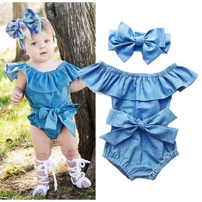 

Summer Newborn Baby Girls Bowknot Bodysuit Romper Jumpsuit Outfits Set Clothes