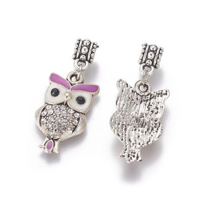 

Alloy European Dangle Beads Large Hole Beads with Rhinestone&Enamel Owl Plum Antique Silver 38mm Pendant 26x15x4mm
