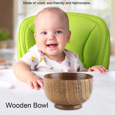 

Greensen Child Kid Wooden Handmade Bowl Food Container Heat-Resistant Tableware Handmade Bowl Kid Wooden Bowl