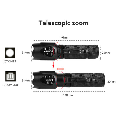 

Saidsome Super Bright XM- T6 LED Adjustable Focus Flashlight Torch Zoomable flashlight lamp