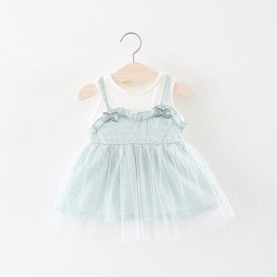 

Summer Floral print Geometry round neck sleeveless cotton Princess Party Dresses Fake Infant Kids Baby Girl clothing