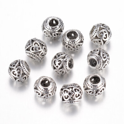 

Alloy European Beads Rondelle Large Hole Beads Hollow Antique Silver 10x9mm Hole 5mm