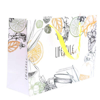 

Fruit Tea Print Shopping Paper Gift Bag with Handle Clothes Present Package