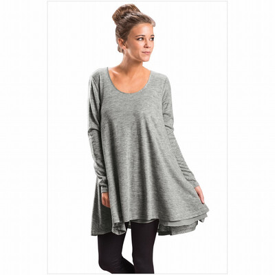 

Round neck long sleeve solid color casual long loose top