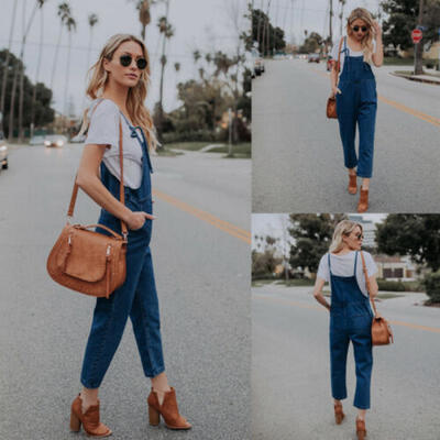 

Womens Casual Bodycon Jumpsuit Jeans Denim Bib Pants Rompers Overalls Trousers