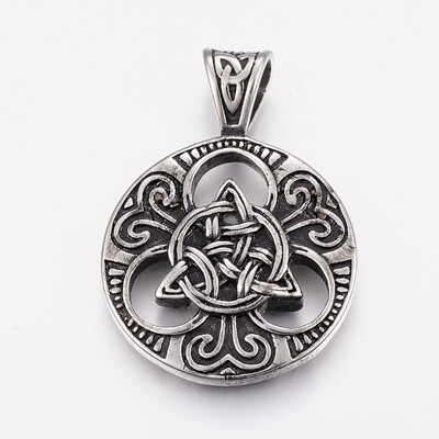 

304 Stainless Steel Big Pendants Flat Round Antique Silver 51x37x10mm Hole 10x6mm