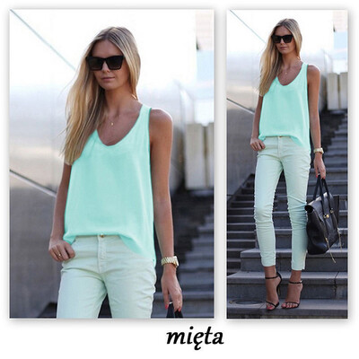 

Womens V Neck Sleeveless Loose Chiffon Tank Top