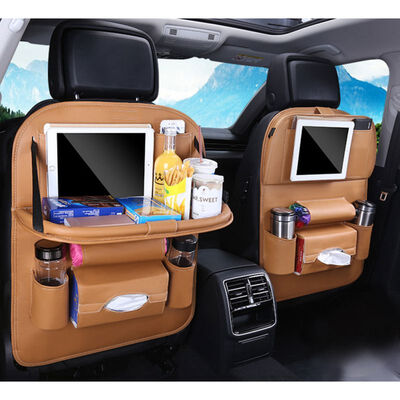 

Whosale Universal Car Seat Back Hanging Organizer Bag Multi-pocket Leather Pad Cups Foldable Shelf