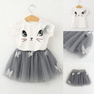 

Summer Party Princess Toddler Kids Baby Girls Outfits Cat Print Clothes T-shirt TopsTutu Dress Skirt 2PCS Set 2-7T