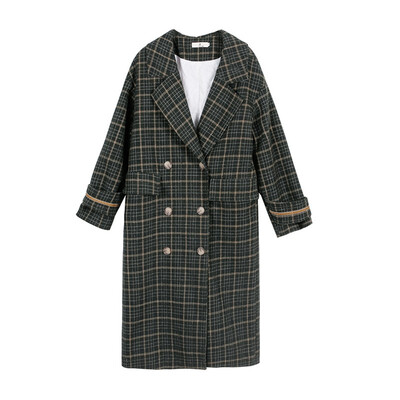 

In the autumn new thickening&cotton female long grid cloth coat