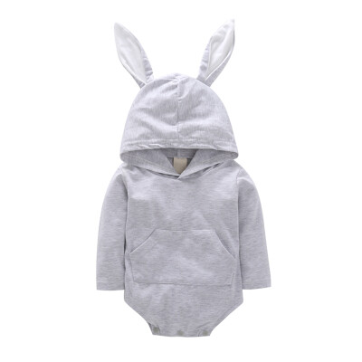 

Baby Girls Long Sleeve Pink Rabbit Ears Hooded Rompers Fashion Jumpsuit Newborn Clothing