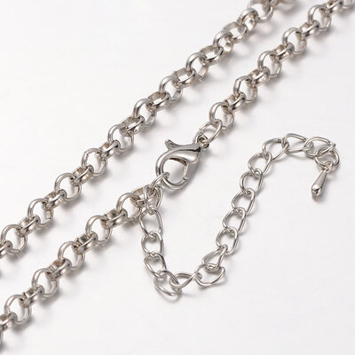 

Iron Rolo Chain Necklace Makings with Alloy Lobster Claw Clasps&Iron End Chains Platinum 299"