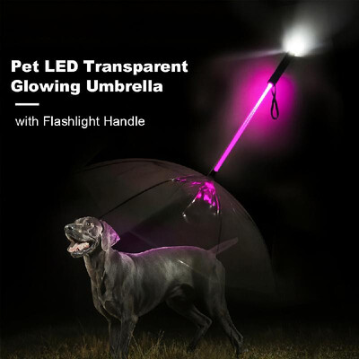 

Pet Dog Umbrella LED Transparent Waterproof Glowing Pet Umbrella Flashlight Handle for Night Walk Dog Protect Pets in Rainy Day