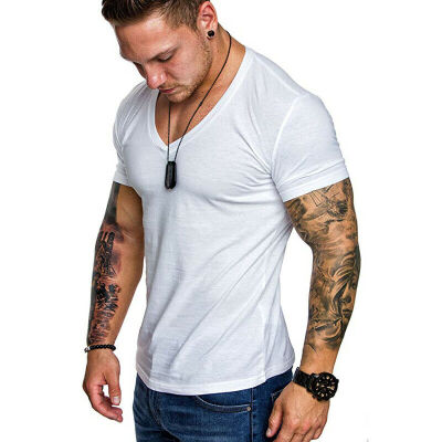 

Stylish Mens Tee Shirt Slim Fit V-Neck Short Sleeve Muscle Casual Tops T Shirts