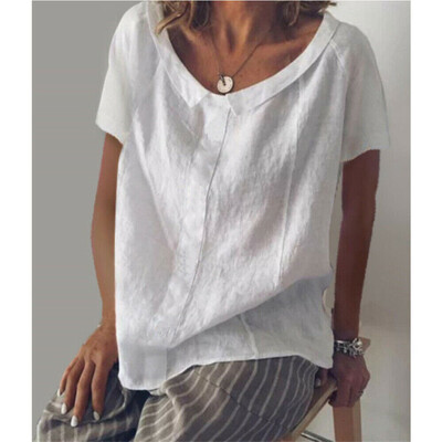 

Womens Summer Cotton Linen Blouses Loose Baggy Tops Tunic T Shirts Plus Size 3XL