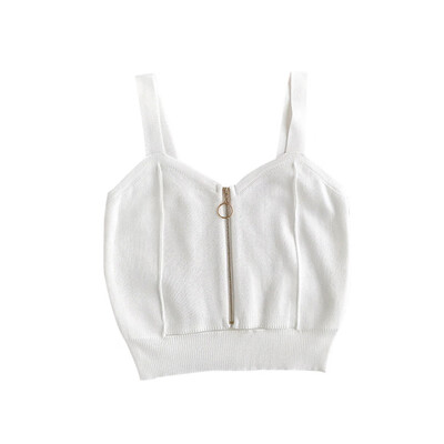 

Womens Sexy V Neck Sleeveless Solid Zipper Knitted Camisole