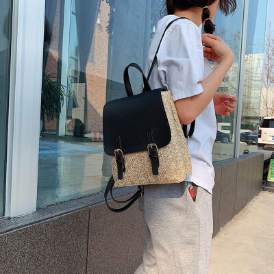 

Tailored Women Ladies Fashion Patchwork Straw Shoulder Handbag Backpack Casual Bags