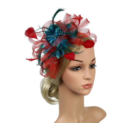 

Women Ladies Fascinator Flower Feather Hat Headband Wedding Party Mesh Headpiece