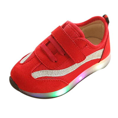 

Children Baby Girls Boys Striped Mesh Led Luminous Sport Running Sneaker Shoes