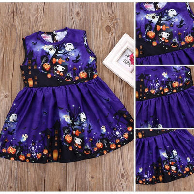

Halloween Fashion Toddler Baby Girl Cartoon Graffiti Sleeveless Vest Dress Cute Costume