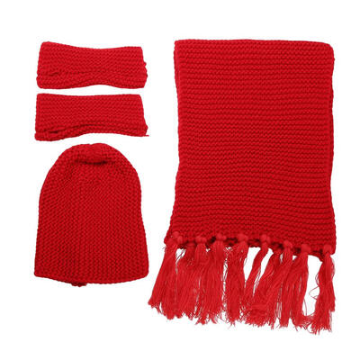 

Thick Acrylic Winter Women Knit Hat Scarf Gloves Set Outdoor Warm Beanie