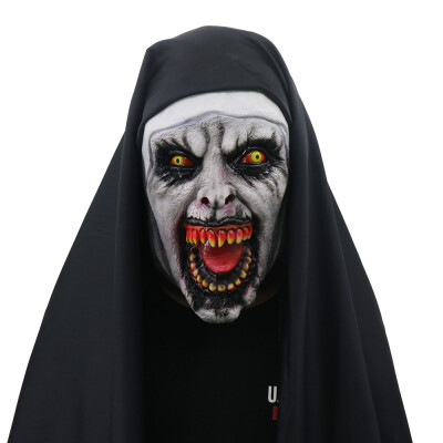 

Devil Cosplay Nun Valak Mask with Hood Full Head Conjuring Scary Mask Costume Halloween Party Props