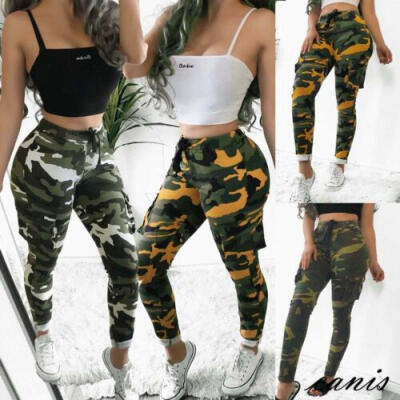 

UK Womens Camo Cargo Trousers Casual Pant Military Army Combat Camouflage Print