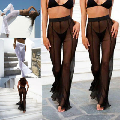 

Women Beach Mesh Sheer Bikini Cover Up Swimwear Bathing Long Pant Trousers -XL