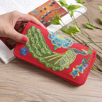 

Tailored Women Fashion Single Pull Peacock Ethnic Style Wallet Card Bag Coin Bag Black