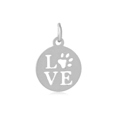 

304 Stainless Steel Pendants Flat Round with Word Love Stainless Steel Color 14x12x1mm Hole 3mm