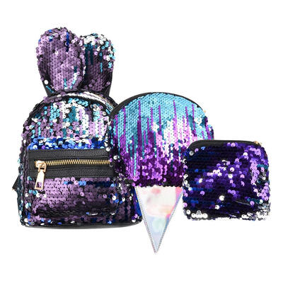 

3pcsset Women Rabbit Ear Sequin Mini Backpacks Teenager Girl Shoulder Bags