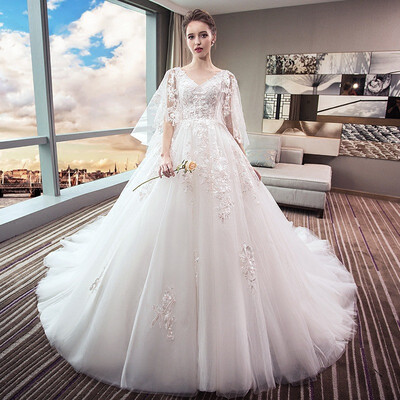 

PlentyFunsein 2018 New style plus size Empire long train wedding dress hot sale free shipping A024