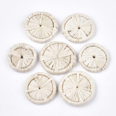 

Handmade Woven Beads Paper Imitation Raffia Covered with Wood Flat Round AntiqueWhite 2535x57mm