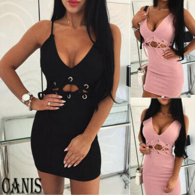 

Summer Women Sexy Mini Evening Halter Sleeveless Cocktail Bodycon Party Dress US