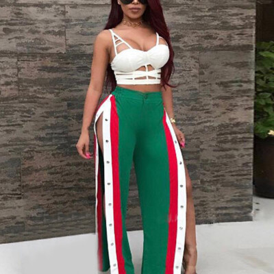 

Women High Waist Split Long Pants Wide Leg Trouser Casual Summer Clubwear Sexy