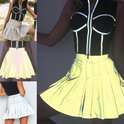 

Women High Waist Pleated Skirt School Girl Plaid A-Line Flare Skater Short Skirt