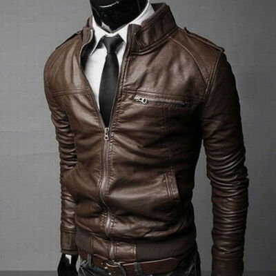 

New Mens Fashion Jackets Collar Slim Motorcycle Leather Jacket Coat Outwear