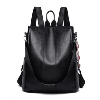 

Anti-theft Travel Backpacks Women Solid Color Leather Shoulder School Bags