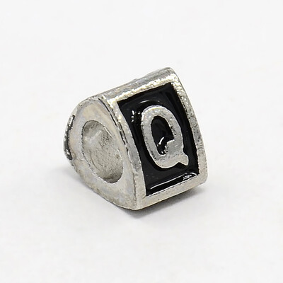 

Platinum Tone Zine Alloy Enamel European Beads Large Hole Triangle Beads with LetterQ 9x9x7mm Hole 5mm