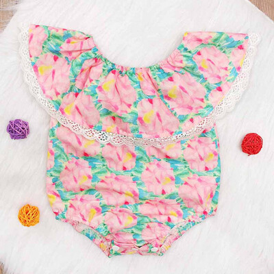 

Newborn Kids Baby Girl Lace Ruffled Floral Print Romper Bodysuit Playsuit Summer
