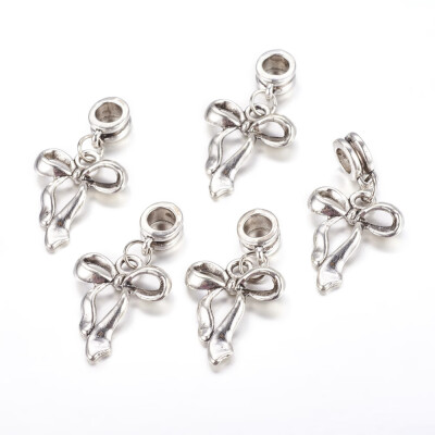 

Alloy European Dangle Beads Bowknot Antique Silver 34mm Hole 5mm
