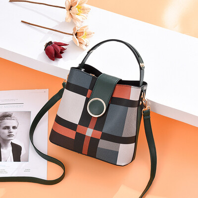 

Fashion buckle plaid Korean version of the bucket bag shoulder diagonal ladies bag temperament handbag