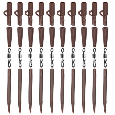 

4 Sets Anti Tangle Sleeves 40pcs Terminal Carp Fishing Tackle Safety Clips with Pins Tail Rubber Tubes Quick Change Rolling Swivel